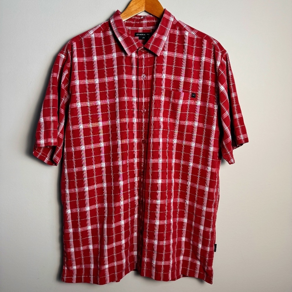 O'Neill Men's Short Sleeve‎ Plaid Button Up Shirt Burgundy Size Large Casual